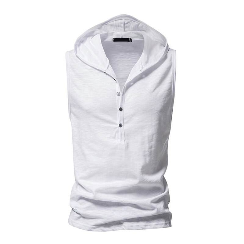 Nowy wysokiej jakości koszulka Top koszulka Casual wygodne modne męskie z kapturem bez rękawów miękkie jednolity kolor stylowy