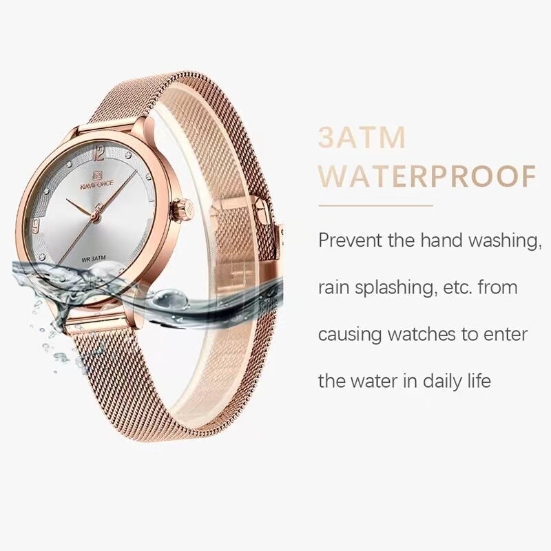 Jam tangan kuarsa untuk wanita, arloji wanita mewah modis merek terkenal tahan air dengan tali jaring baja NF5023