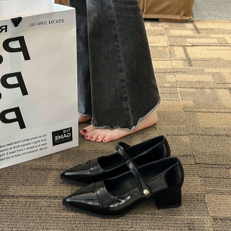 디자이너 프렌치 포인트 메리 제인 여성용 신발, 용수철 가을 얕은 입 레트로 숙녀 신발, 여성 하이힐 패션, 신상
