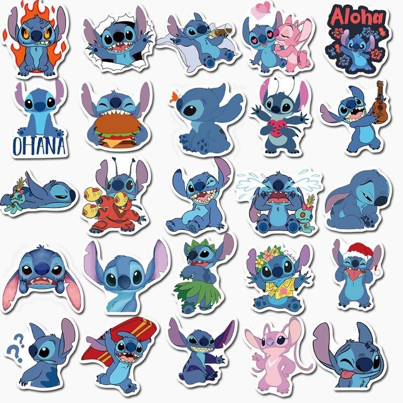 100 buah stiker Stitch Kawaii kartun stiker tahan air Anime stiker dekorasi vinil