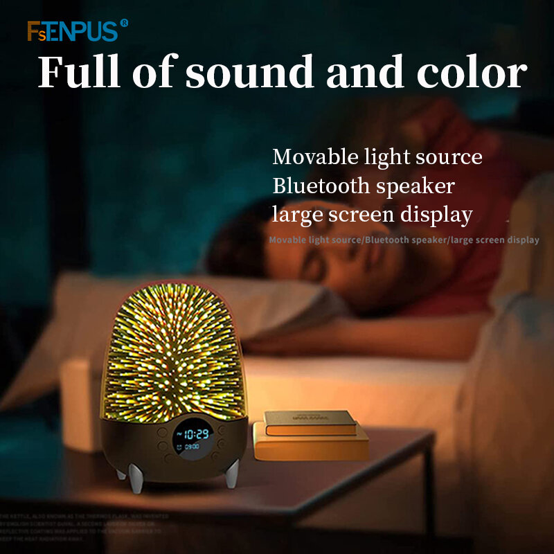 Colorful Atmosphere Lights LED Night Light 3D Breathing Light Bluetooth Speaker Clock Display For kids Christmas Gifts Presents