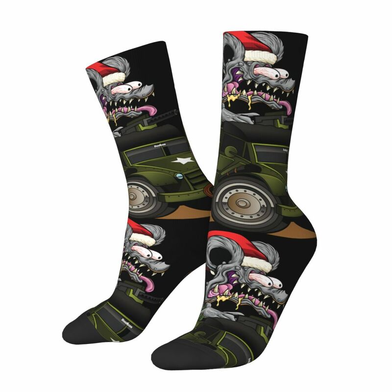 Kaus kaki lucu untuk pria kaus kaki digital liburan Natal tongkat Santa tikus cerita pembalap tikus dicetak kaus kaki kru anak laki-laki hadiah baru