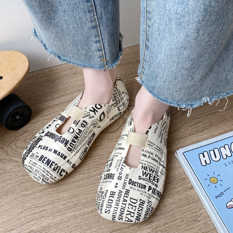 Outdoor Summer New Women's Flat Shoes Waterproof Non-slip PVC Fashion All-match Square Elastic Loafers Plus Size 35-44