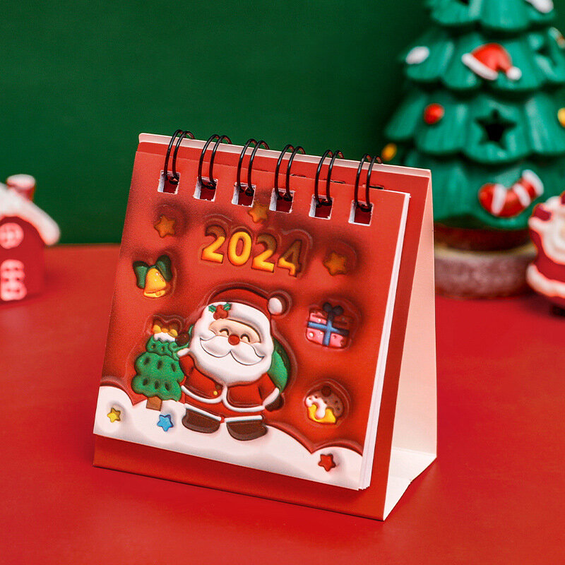 Calendario de Navidad con diseño Visual 3D de dibujos animados, decoración de mesa creativa, regalo de Navidad, Mini Calendario de escritorio, Bloc de notas, 2024