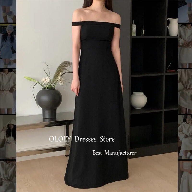 OLOEY Simple Black A Line Korea Evening Dresses Strapless Two Styles Floor length Wedding Photoshoot Party Dress Plus Size