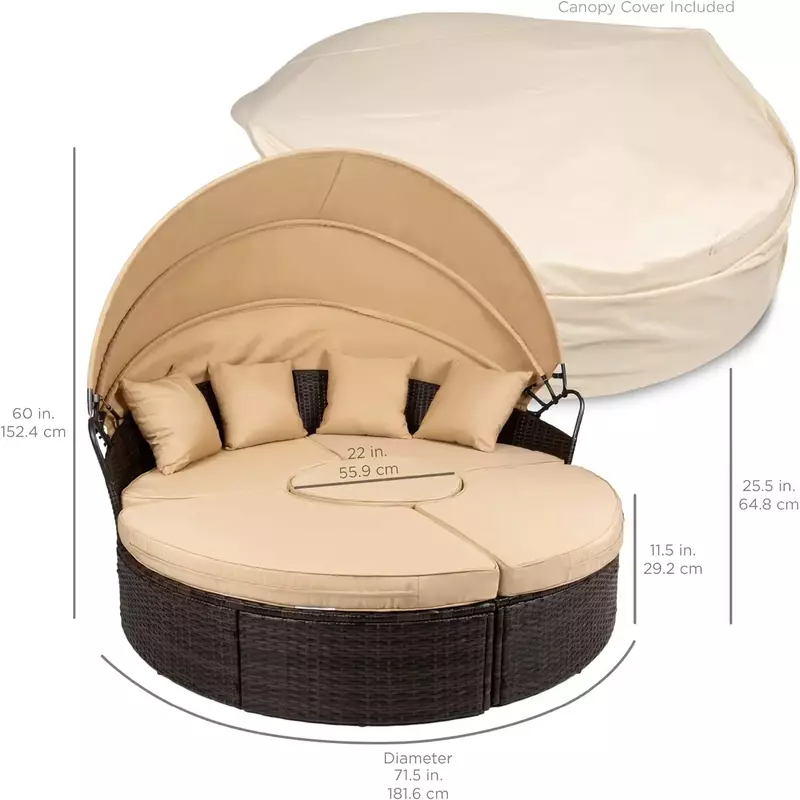 Модульный плетеный диван для патио, секционный шезлонг для разговора с установкой 2-в-1, регулируемые сиденья, зажимы