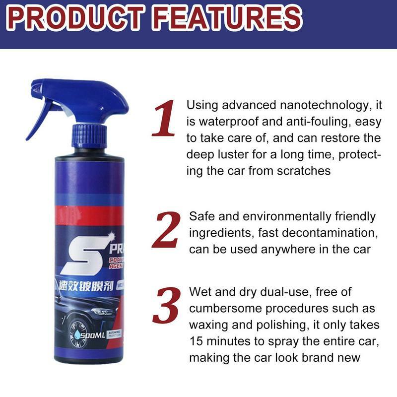Car Nano revestimento cerâmico Spray, Auto polimento pulverização de cera, Car Paint Scratch Reparação Remover, 500ml, 3 em 1