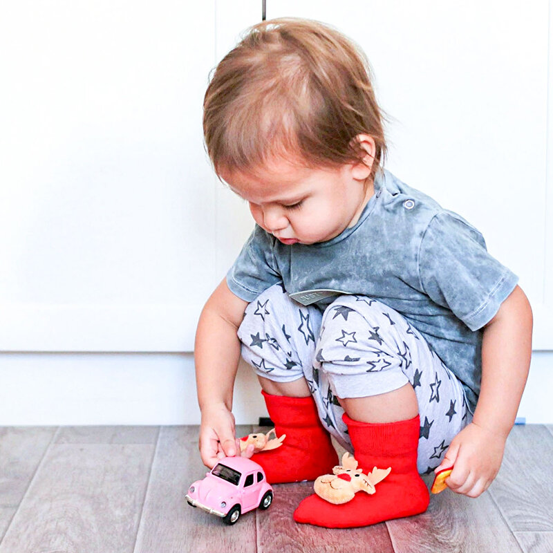 Детские носки для девочек и мальчиков, нескользящая хлопковая одежда с принтом для малышей, детская Рождественская одежда