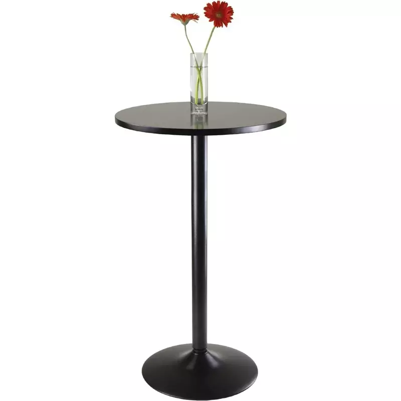 Барный стол, круглая черная верхняя часть МДФ с черными ножками и основанием-23,7 дюйма, высота 39,76 дюйма, 1 упаковка
