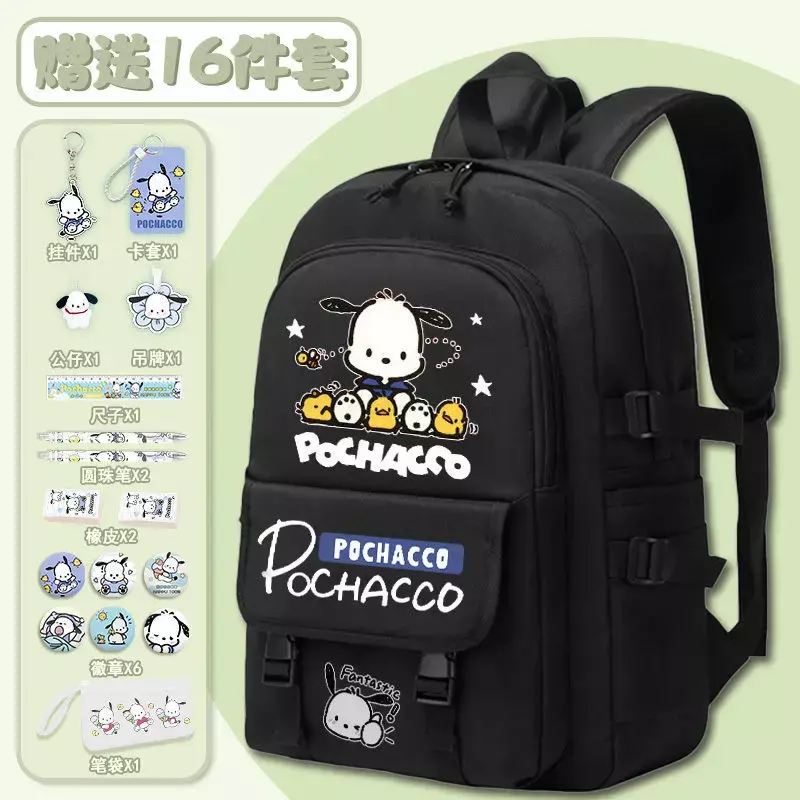 Sanrio Pacha Dog Student Schoolbag, bonito dos desenhos animados Spine Protection, mochila de grande capacidade infantil, novo