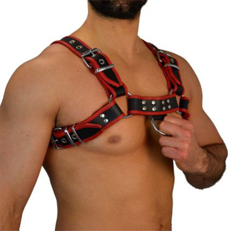Fetish Gay Faux Leather pettorina da uomo regolabile corpo sessuale Bondage gabbia imbracatura cinture Rave abbigliamento Gay per sesso adulto