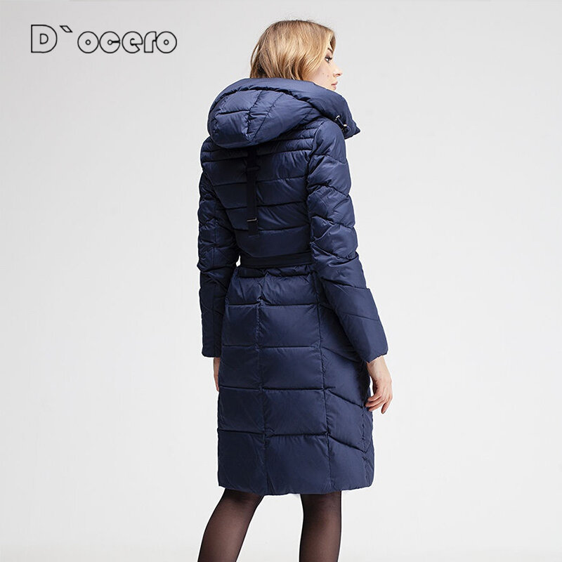 D`ocero 2022 Fashion Winter Women Parkas Long Warm Windproof Quilted Coat Thick Cotton Clothing Down Jacket Hooded Femme Outwear