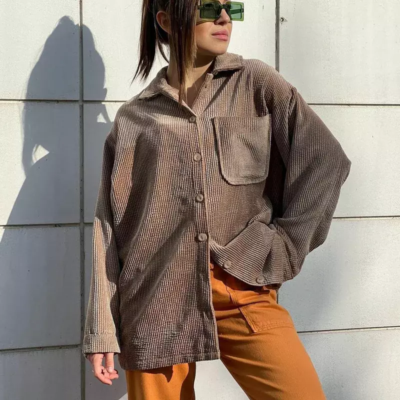 New Shirt Women's Corduroy Solid Color Loose Simple Spring and Autumn Fashion Casual Top Shirt Womens Tops