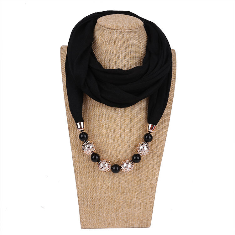 Women Fashion Neckerchief  Hijab Necklaces Beads Solid Color Jewelry Shawl Resin Beads Pendant Scarf Women Hijabs