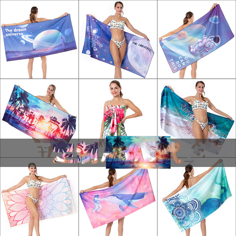 Printed Beach Towel Double-Sided Microfiber Swimming Quick-Drying Beach Towel Strong Absorbent, Quick-Drying, Lightweight