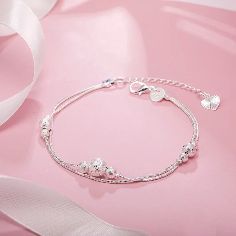 Street fashion 925 Stamp Silver romantic lucky beads Chain Bracelet for Women party wedding accessories Fine Jewelry Gifts