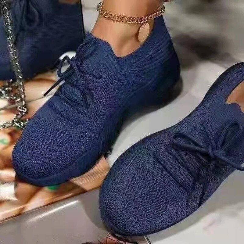 Zapatos de plataforma con cordones para mujer, calzado deportivo de malla plana, vulcanizado, talla grande, verano, 2022