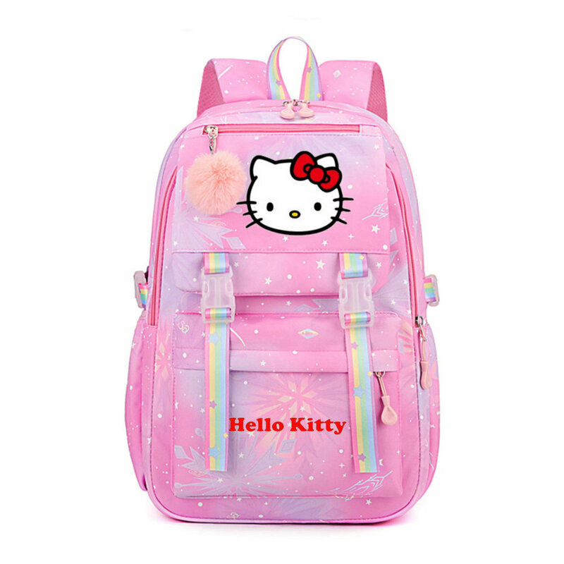 حقائب كتب مدرسية مطبوعة من Kawaii Hello Kitty ، حقائب مدرسية للبالغين ، حقيبة ظهر للطلاب ، حقيبة ظهر منقوشة للسفر للنساء ، فتيات ، أولاد ، أطفال