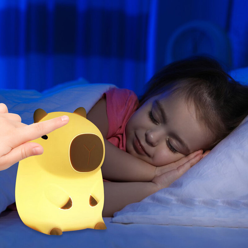 Cute Silicone LED Capybara Night Light, Lâmpada animal, Touch Sensor Nightlight, Kid's Bedside Bedroom Decor, Presente de aniversário para crianças
