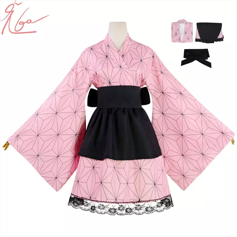 Maid Dress Anime Kimono Cosplay Full Set Uniform Shirt Woman Kamado Nezuko Kochou Shinobu Kanao Tanjiro