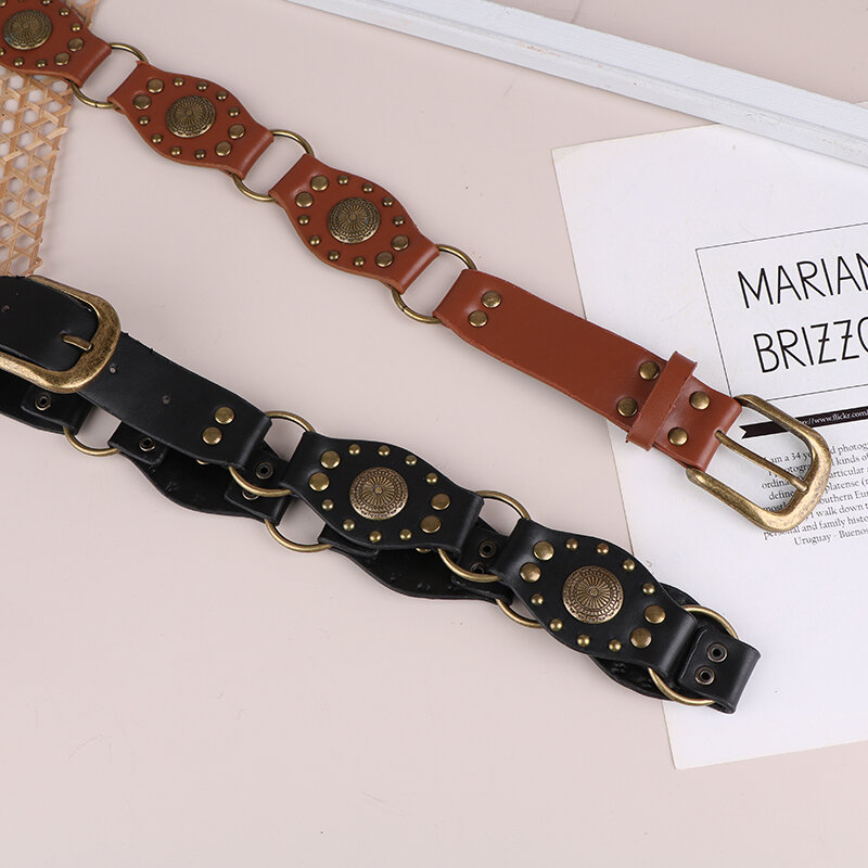 Y2K PU Vintage Belt Holiday Bohemian Metal Sashes Women Adjustable Streetwear Belt Harajuku Aesthetic Belt