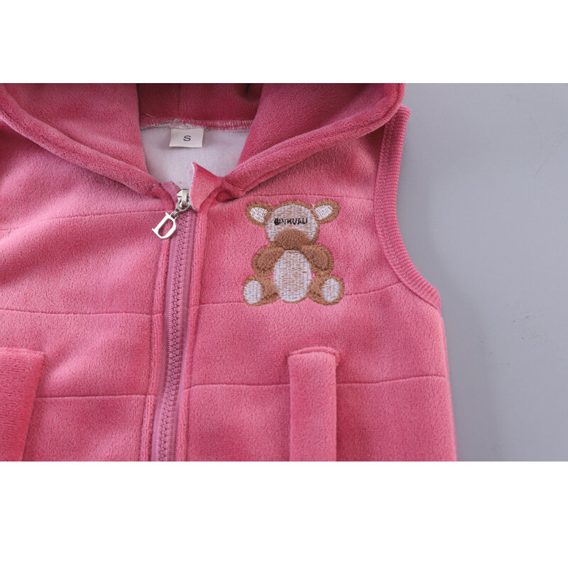 Новый осенне-зимний комплект одежды для мальчиков, теплый свитшот с мультяшным медведем + жилет с капюшоном + штаны, костюм из 3 предметов для детей, детская холодная одежда