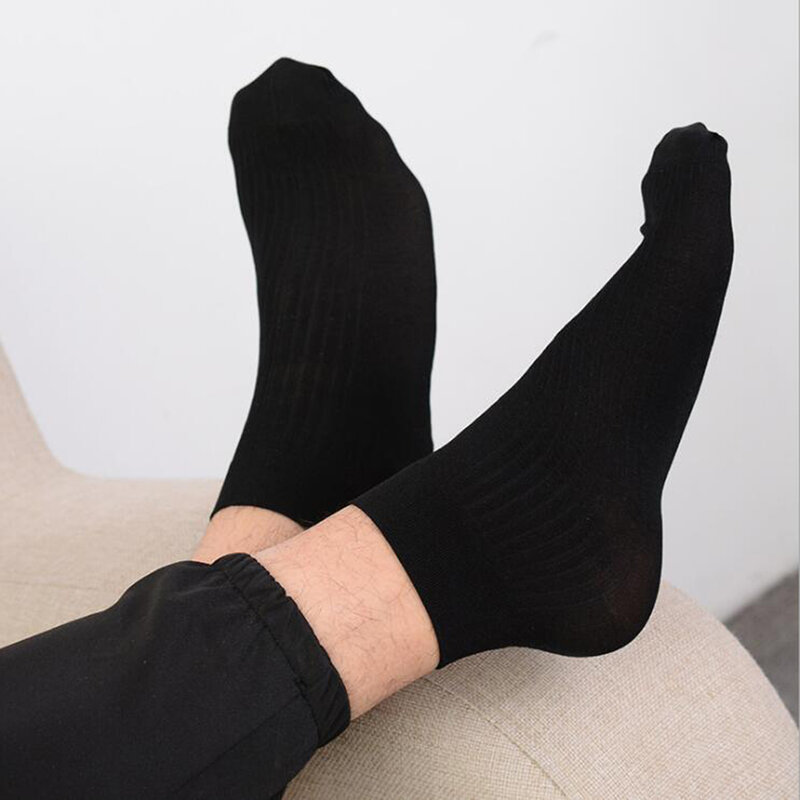 Men Solid Ice Silk Socks Summer Ultra-thin Business Stockings Breathable Antibacterial Stockings Casual Bamboo Fiber Socks