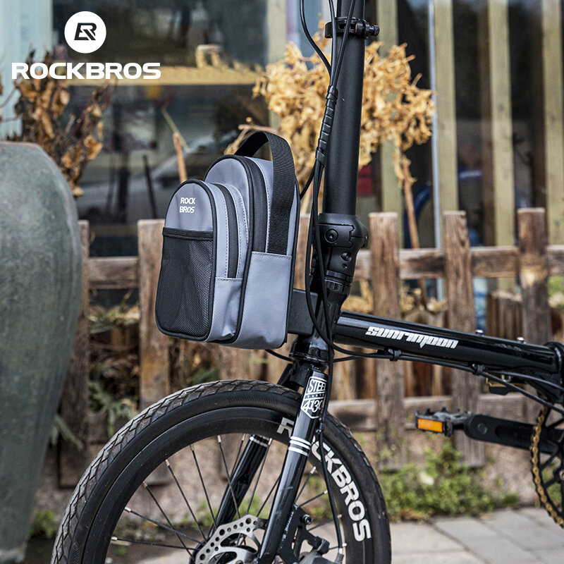 ROCKBROS Bolsa frontal dobrável para bicicleta bolsa portátil de armazenamento com capacidade de 1.8L tamanho compacto à prova d'água bolsa para deslocamento diário bolsa para quadro de bicicleta de ciclismo