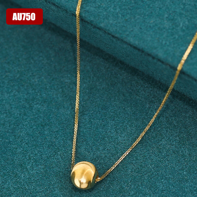 Colgante de bola de oro auténtico AU750 para mujer, collar de cuentas de oro amarillo, regalo elegante, joyería fina