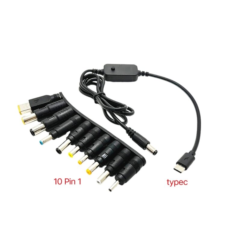 alimentação USB C toDC tensão ajustável com 10 cabeças conversão para roteador