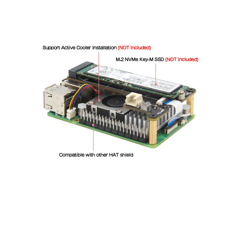 라즈베리 파이 5 PCIe to M.2 SSD 어댑터 보드, HAT NVMe 파이 5 2280-2242 2230 X1001