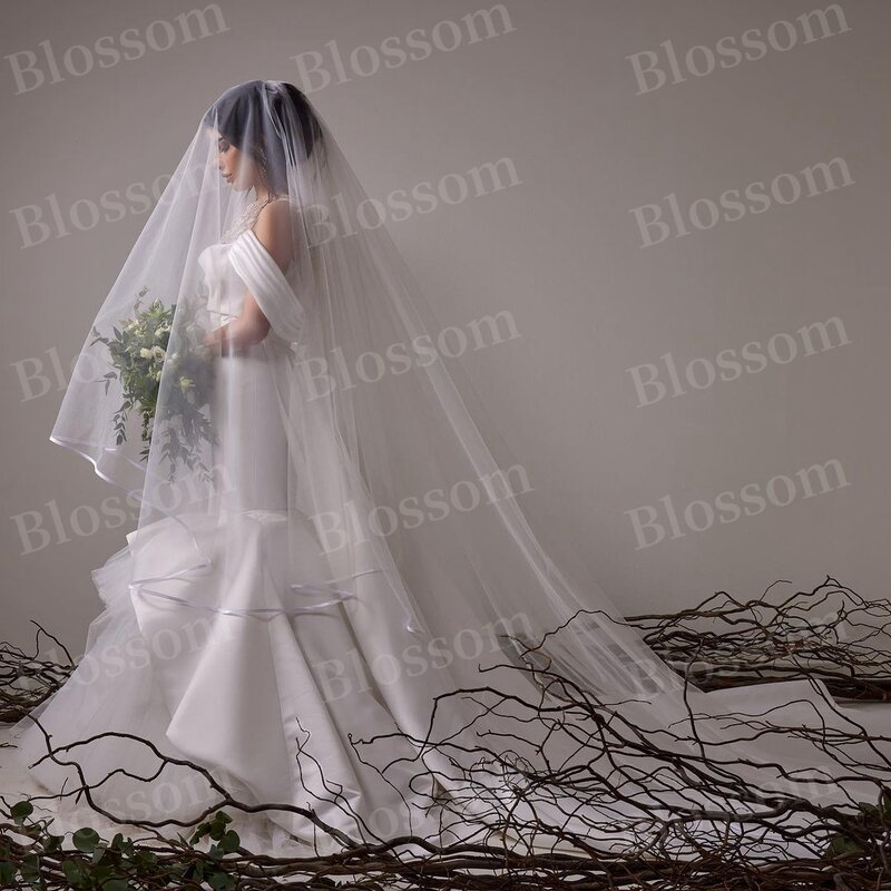 Abiti da sposa a sirena con ricamo in rilievo 2024 Tulle raso con spalle scoperte abito da sposa personalizzato di fascia alta saudita abiti da festa di matrimonio