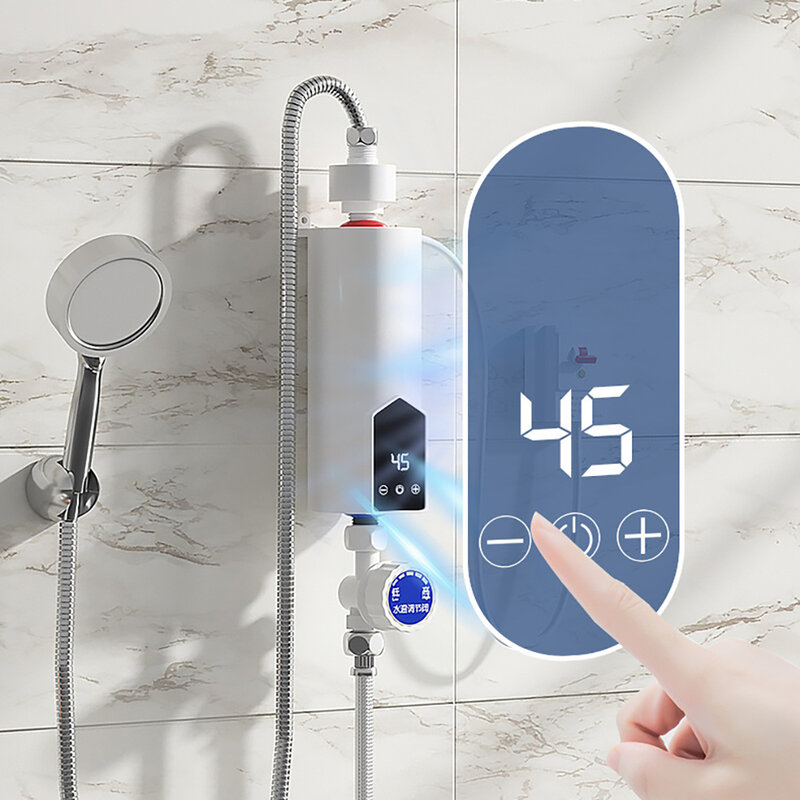 Pemanas air instan dapur kamar mandi, pemanas air elektrik pemasangan pada dinding layar suhu LCD dengan Set Pancuran 220V
