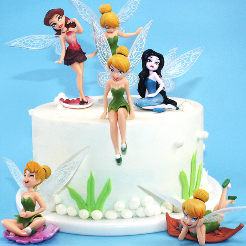 Disney-Flower Fairy Bell Figura Modelo, Figuras Anime, Brinquedos Princesa Elf, Decoração de Bolo, Ornamento para Crianças, Tinker Gift, 6 peças