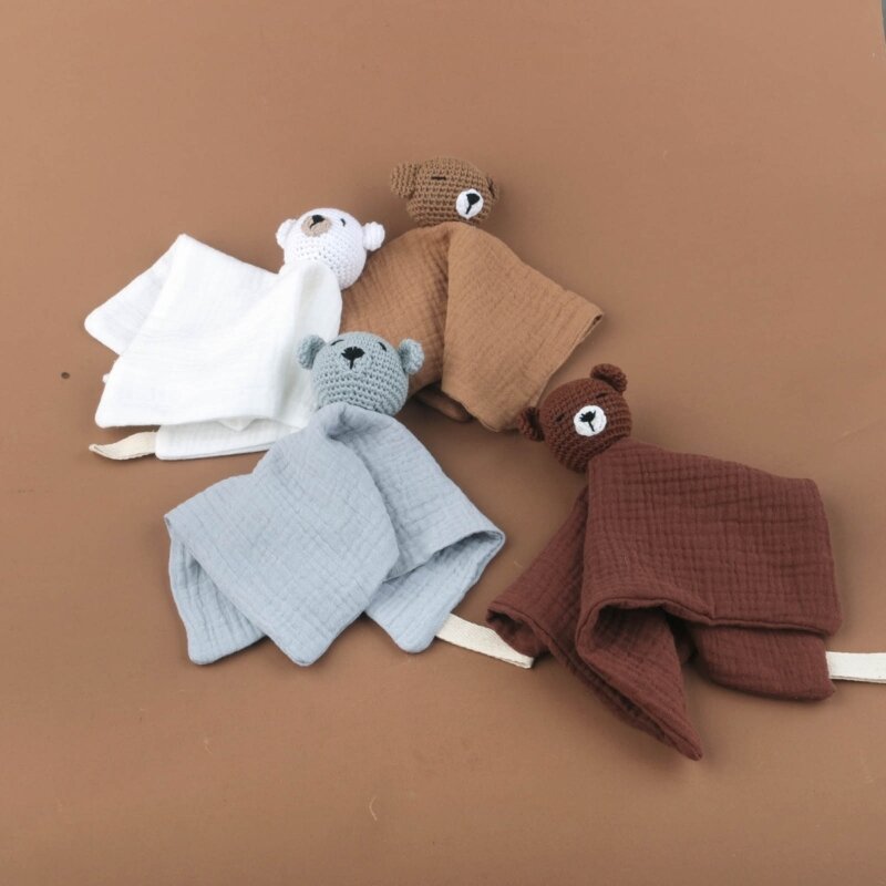 Baby Teething Towel Feeding Bib Soft Security Towel Cotton Burp Cloth Infant Shower Gift Knitted Bear Sleep Toy