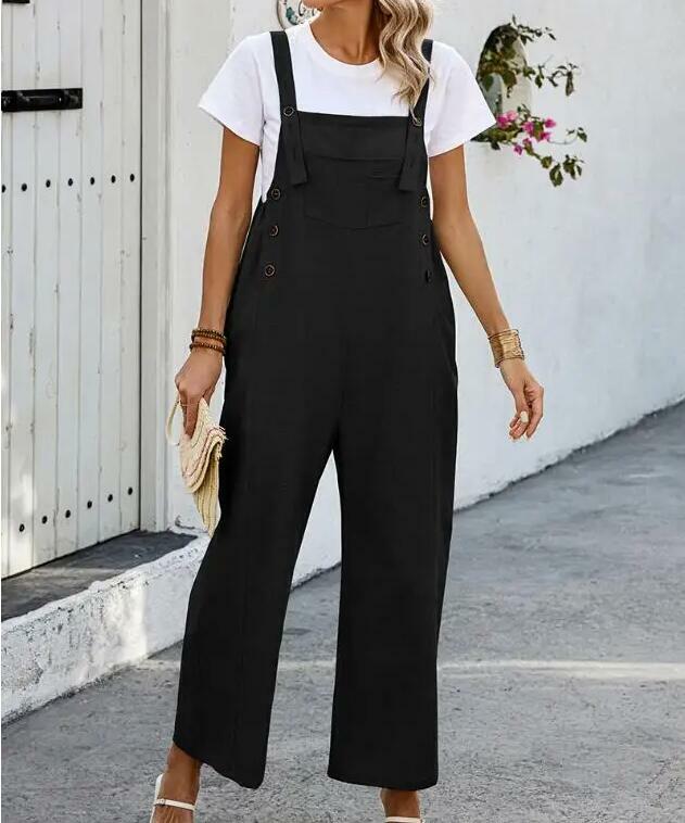 Woman Sleeveless Jumpsuits Autumn Casual Loose Solid Overalls for Women Female Spaghetti Strap Wide Leg Jumpsuit