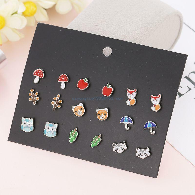 Trendy Animals Earrings 30-Pair Stainless Steel Umbrella  Earrings Set Small Mixed Heart Star Earrings Jewelry Decor