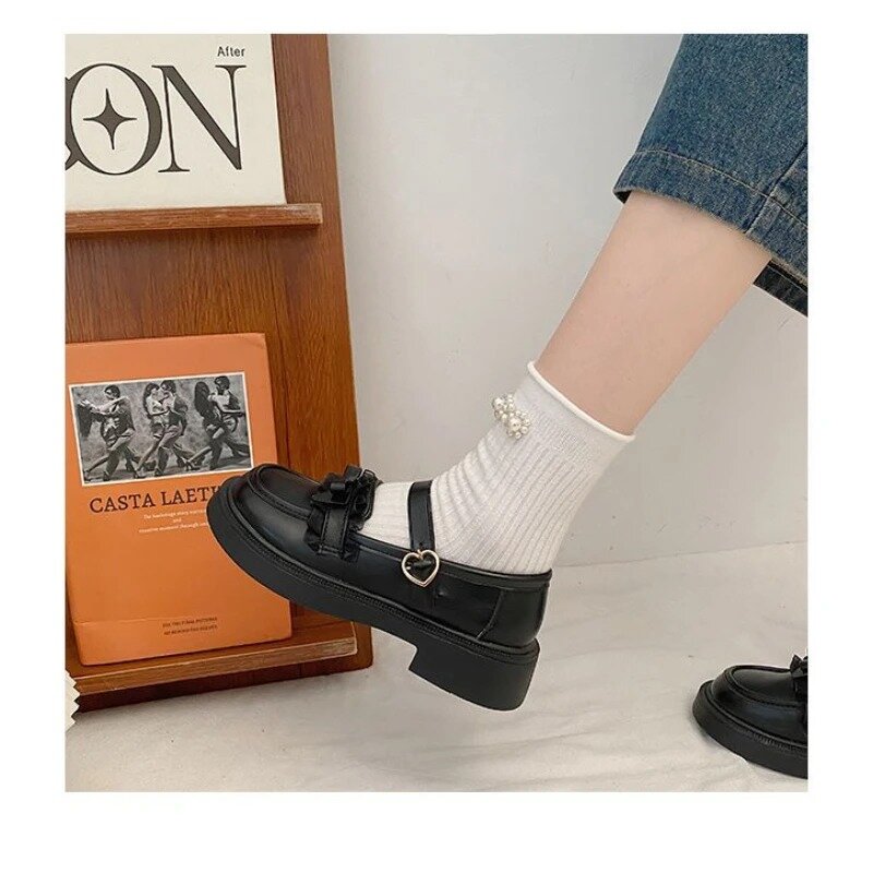 Туфли женские из ПУ кожи, однотонные лоферы, круглый носок, квадратный каблук, пряжка, весна 2024