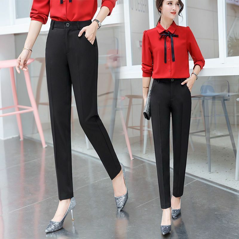 2023 nuove donne primavera autunno coreano a vita alta vestito pantalone moda ufficio signora elegante Casual Famale matita pantaloni top S15