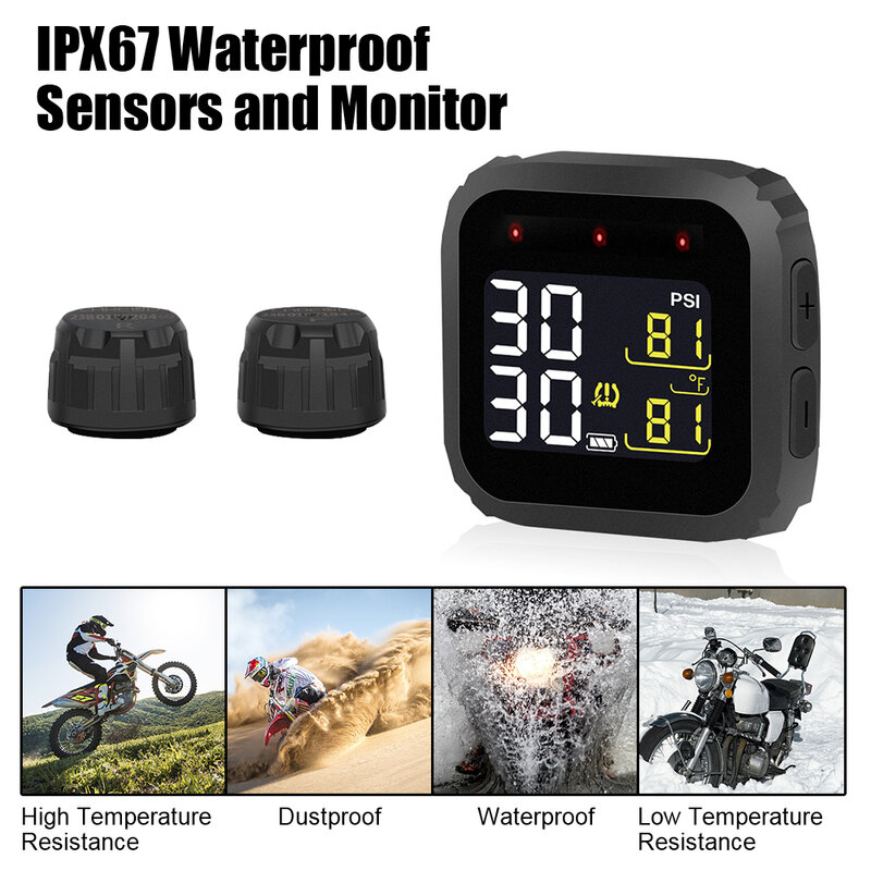 Sensores de neumáticos para motocicleta, sistema de monitoreo de presión de neumáticos con pantalla TPMS M3, probador Digital, accesorios de prueba impermeables para motocicleta