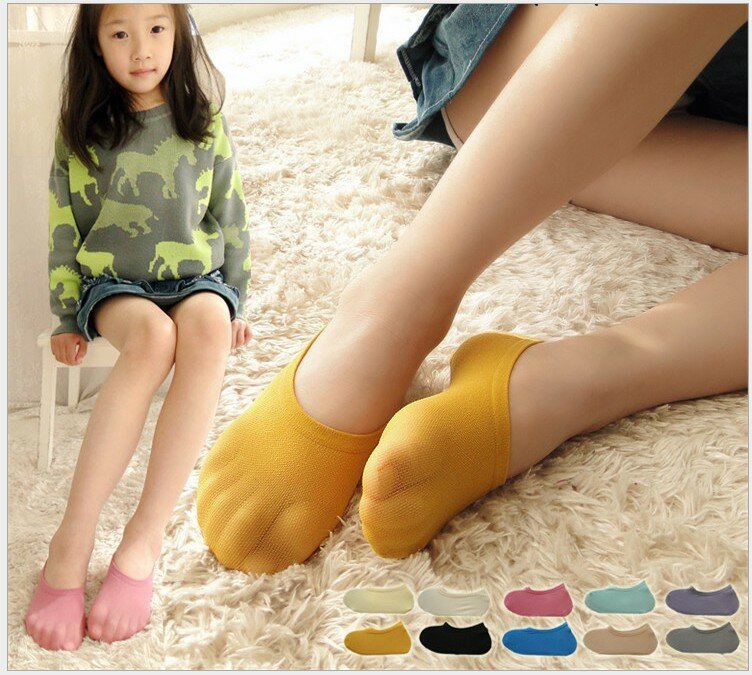 Meias curtas super finas para crianças, meias invisíveis, meias rasas para meninas, cor doce, algodão super macio, 5 pares, verão