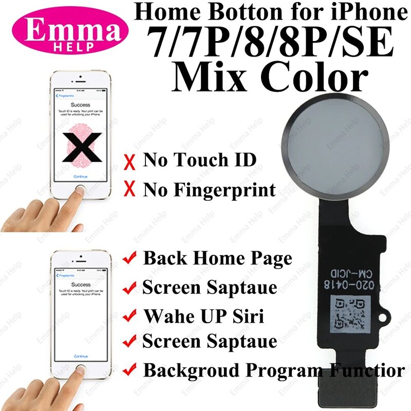 Emmahelp สายเฟล็กซ์สำหรับปุ่มโฮมอเนกประสงค์10ชิ้นสำหรับ iPhone 8 7 Plus SE 2022เมนูคืนสินค้าทั้งหมดไม่มีลายนิ้วมือผสมสี