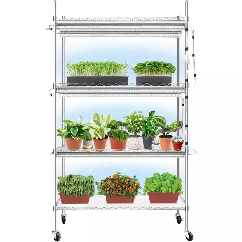 Plant Stand With Grow Lights for Seedlings Indoor Plants Stand Full Spectrum 180W T8 5000K White Shelf Flowerpot Holder Outdoor