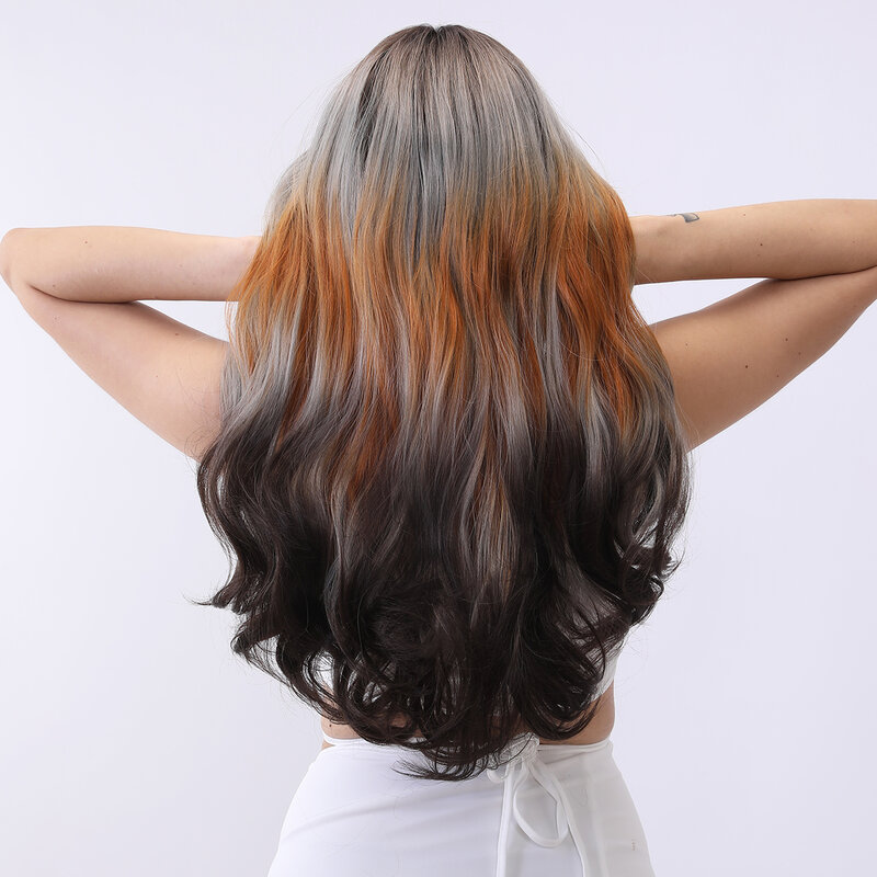 Smilco смешанные цвета коричневый оранжевый серый синтетический кружевной фронтальный вьющийся боб парик Невидимый кружевной фронтальный предварительно выщипанный волнистый парик термостойкий