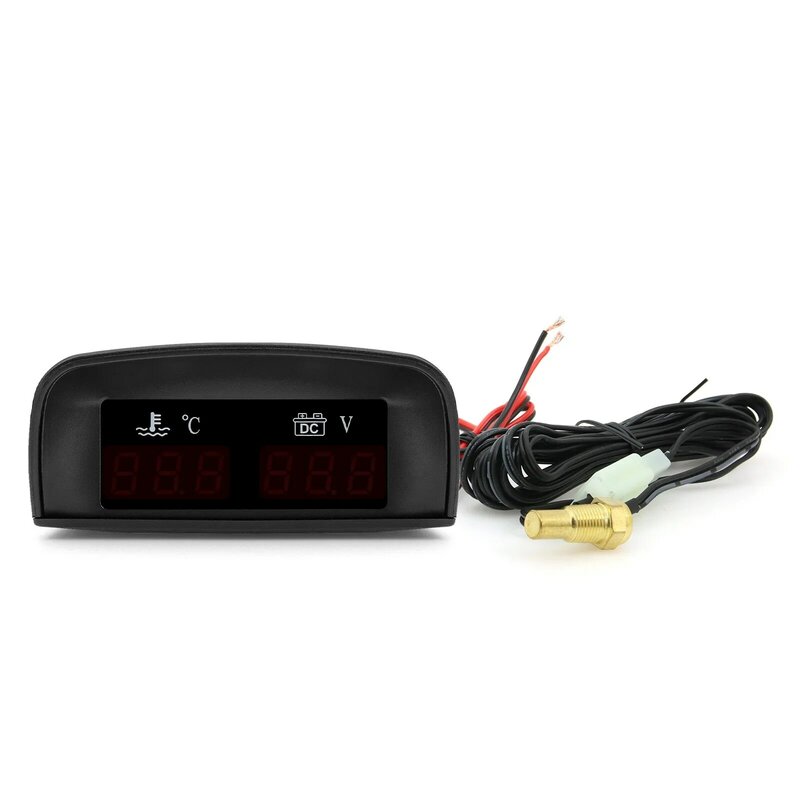 Instrumento Digital LCD com Luz Vermelha, 2 em 1, Medidor de Temperatura da Água Celsius Horizontal, Voltímetro, Automóvel HD, DC 12V-24V