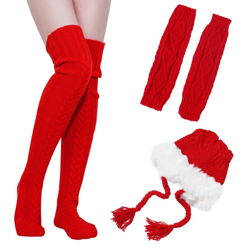 Sarung Tangan Santa Aksesori Kostum Permainan Peran Topi Santa Penghangat Merah