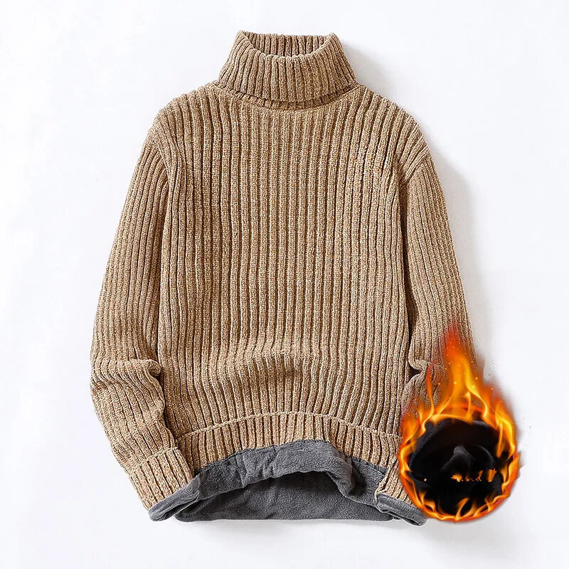 Sweater Pullover pria, pakaian rajut Turtleneck kasual longgar warna Solid tebal musim gugur musim dingin