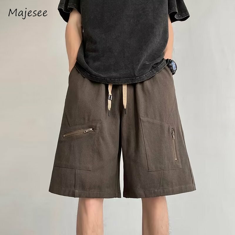 Cargo Shorts Men Solid Asymmetrical Wide Leg Spring Summer Outdoor Sporty Drawstring Teenagers Handsome Fitness Fashion Chic