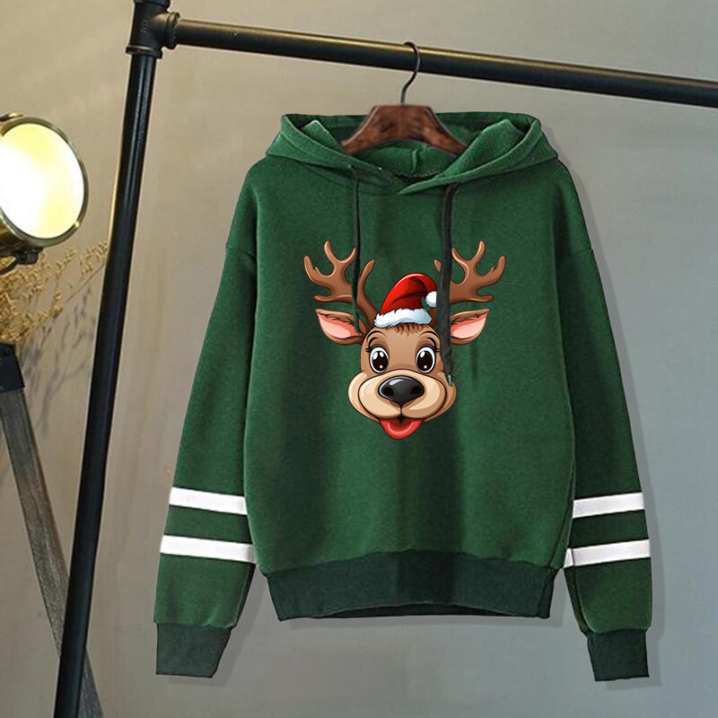 Christmas Elk Printed Hoodies Unisex Autumn Winter Fashion Casual Cotton Long Sleeve Pullover Sweatshirts