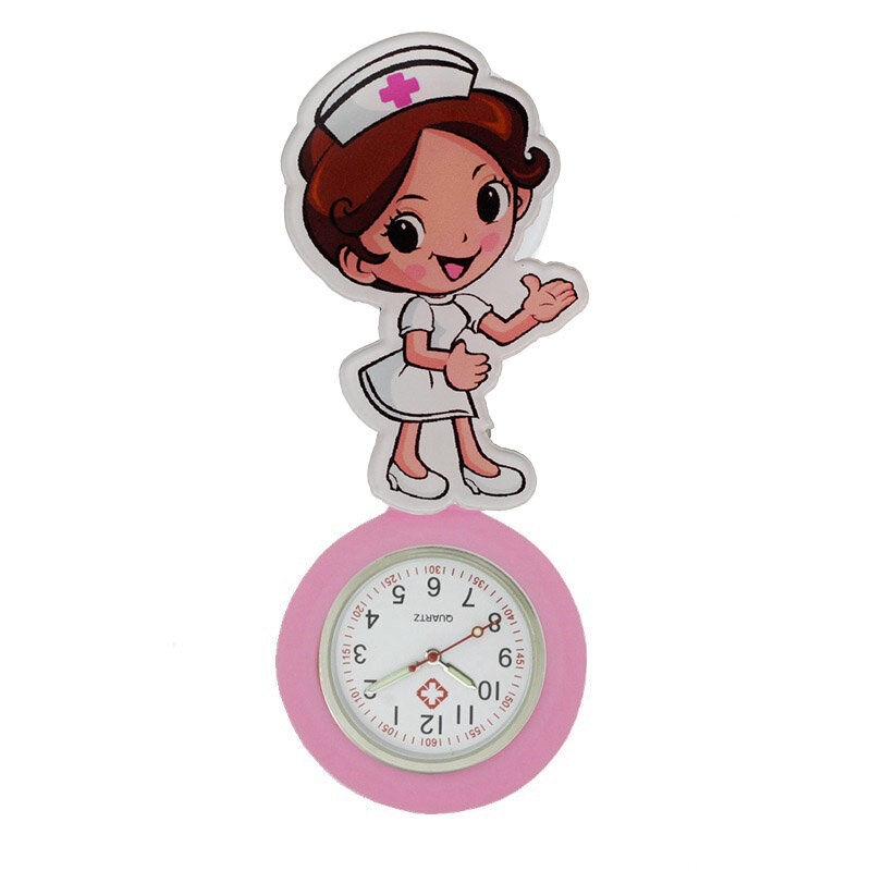 YiJia Cartoon Retractable Badge Reel Medical Pocket Watch for Nurse with Colorful Rubber Case and Luminous Pointer